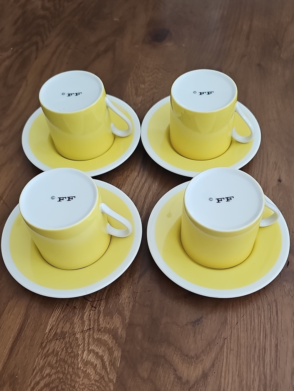 Vintage Fitz & Floyd Yellow Expresso Cups Saucers, SET Of 4, Rondelet MCM